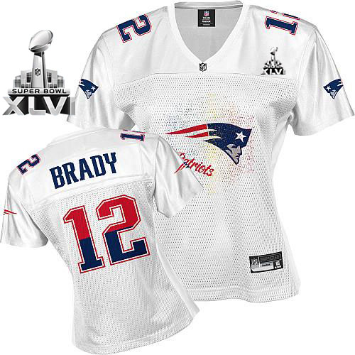 Patriots #12 Tom Brady White 2011 Women's Fem Fan Super Bowl XLVI Stitched NFL Jersey